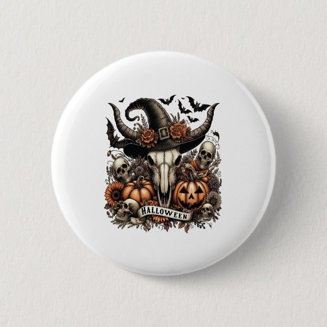 Bull Skull Halloween Kuh Button (Vorderseite)