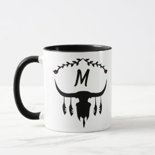 Bull Skull mit Black Feathers Silhouette Tasse