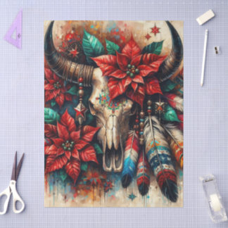 Bull Skull Poinsettias Decoupage Seidenpapier
