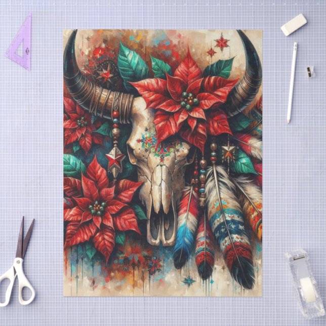 Bull Skull Poinsettias Decoupage Seidenpapier (Basteln)