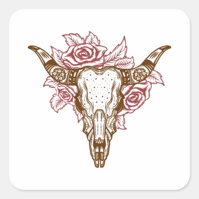 Bull Skull Quadratischer Aufkleber (Vorderseite)