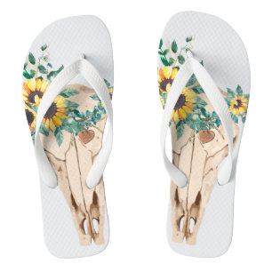 Bull Skull Sonnenblumen Flip Flops