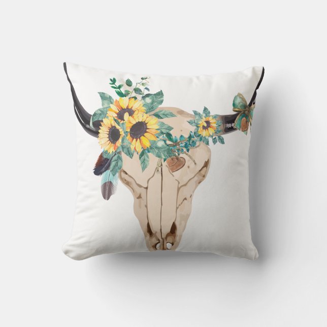 Bull Skull Sunflowers Kissen (Vorderseite)