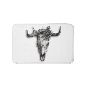 Bull Skull und Rose schwarz und weiß Badematte