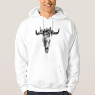 Bull Skull und Rose schwarz und weiß Hoodie