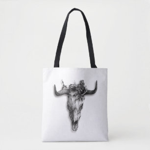 Bull Skull und Rose schwarz und weiß Tasche