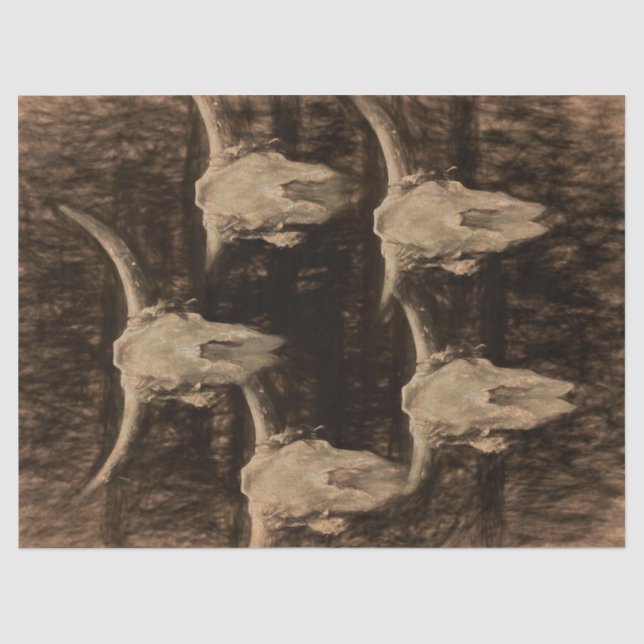 Bull Skull Western Brawn Sepia Rustikale Kunst Seidenpapier (Vorderseite)