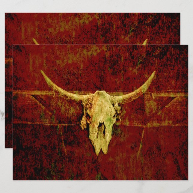 Bull Skull Western Country Braun Rustikale Grunge  (Vorne/Hinten)