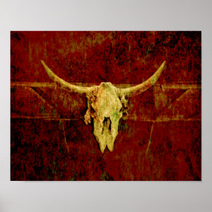 Bull Skull Western Country Braun Rustikale Grunge  Poster