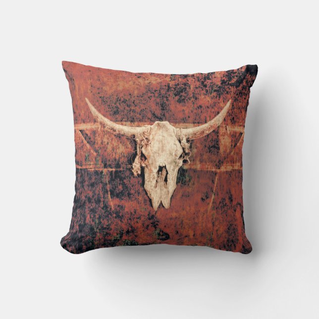 Bull Skull Western Country Braun Rustikale Kunst Kissen (Vorderseite)