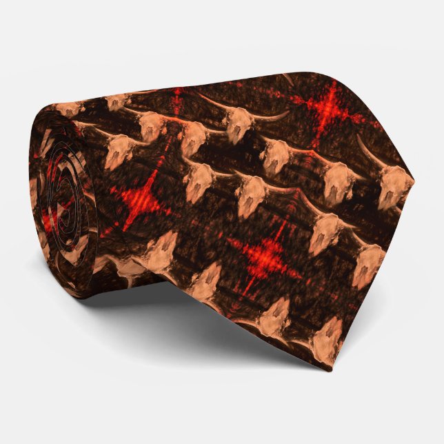 Bull Skull Western Country Brown Red Rustic Krawatte (Gerollt)