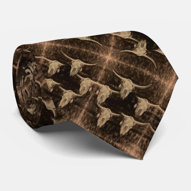 Bull Skull Western Country Brown Sepia Rustikale K Krawatte (Gerollt)