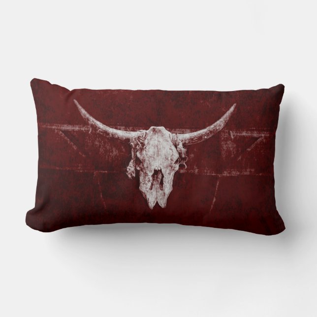 Bull Skull Western Land Burgund Rot Alte Rustikale Lendenkissen (Vorderseite)
