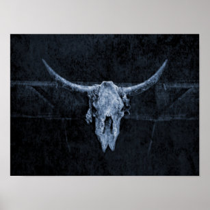 Bull Skull Western Land schwarz und weiß rustikal Poster