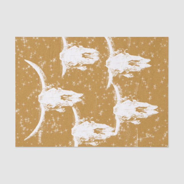 Bull Skulls Gold Weißes, elegantes Glitzer-Muster Seidenpapier (Vorderseite)