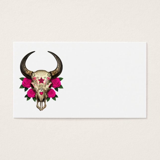 Bull Sugar Skull mit rosa Rosen (Vorderseite)