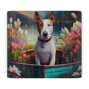 Bull Terrier auf einem Paddel: Ein landschaftliche Schneidebrett