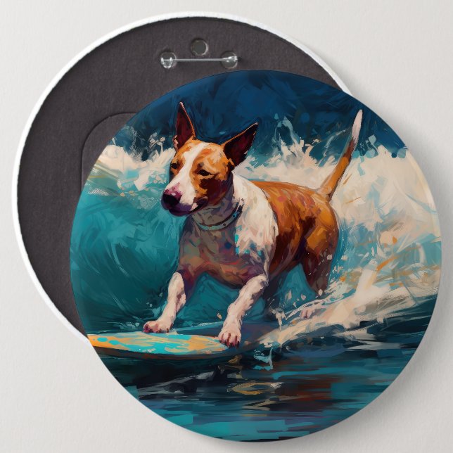 Bull Terrier Beach Surfanstrich Button (Vorne & Hinten)