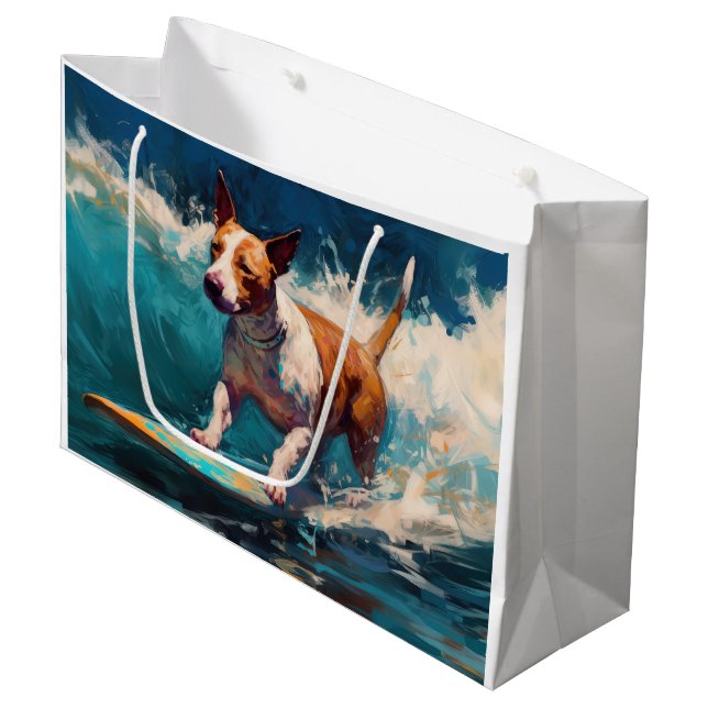 Bull Terrier Beach Surfanstrich Große Geschenktüte (Vorderseite Schrägansicht)