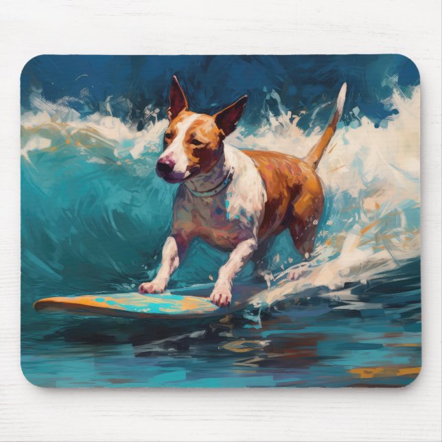 Bull Terrier Beach Surfanstrich Mousepad (Vorne)
