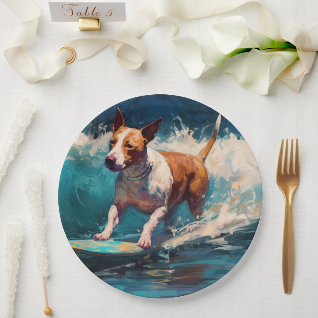 Bull Terrier Beach Surfanstrich Pappteller (Hochzeit)
