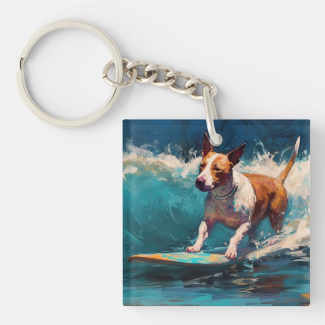 Bull Terrier Beach Surfanstrich Schlüsselanhänger (Vorderseite)