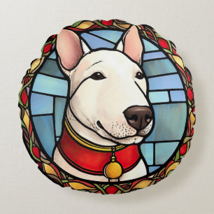 Bull Terrier Buntglas Weihnachten Rundes Kissen