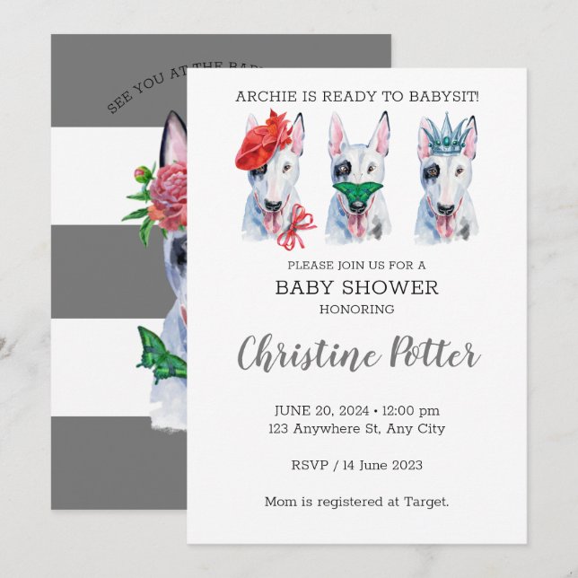Bull Terrier Chiot Thème Baby shower Invitation (Devant / Derrière)
