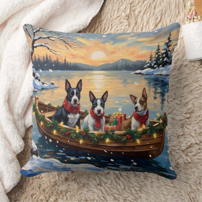 Bull Terrier Christmas Boat Holiday Kissen (Decke)