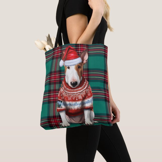 Bull Terrier Christmas Dog Green Seasonal Plaid Tasche (Von Nahem)