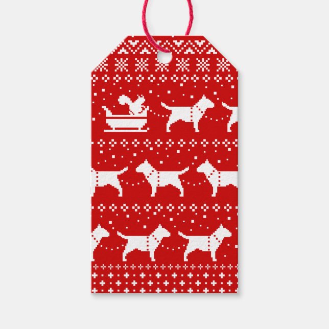 Bull Terrier Christmas Schlitten Hunde Urlaub Geschenkanhänger (Vorderseite)