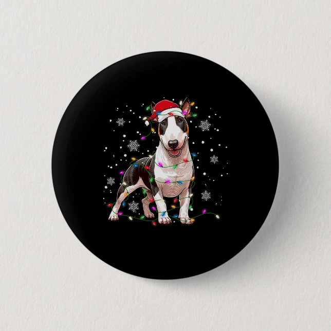 Bull Terrier Christmas Sweater Dog Xmas Lights Tre Button (Vorderseite)