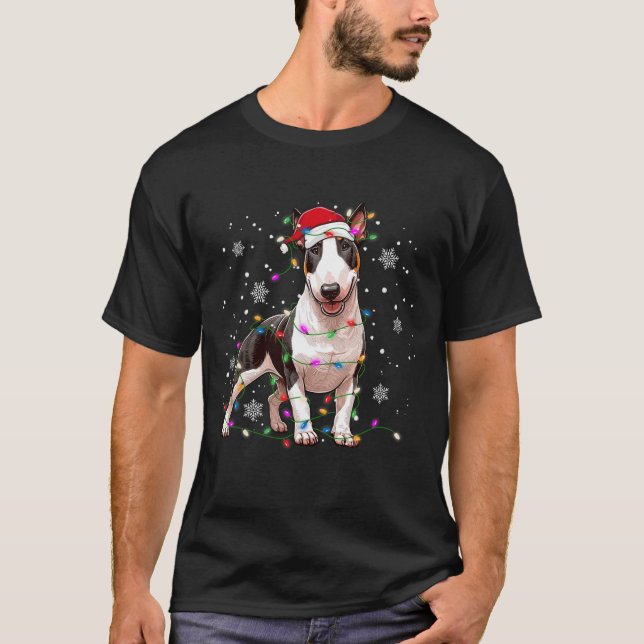 Bull Terrier Christmas Sweater Dog Xmas Lights Tre T-Shirt (Vorderseite)