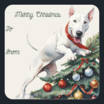Bull Terrier & Christmas Tree-Geschenksticker Quadratischer Aufkleber<br><div class="desc">Bull Terrier & Christmas Tree-Geschenksticker</div>