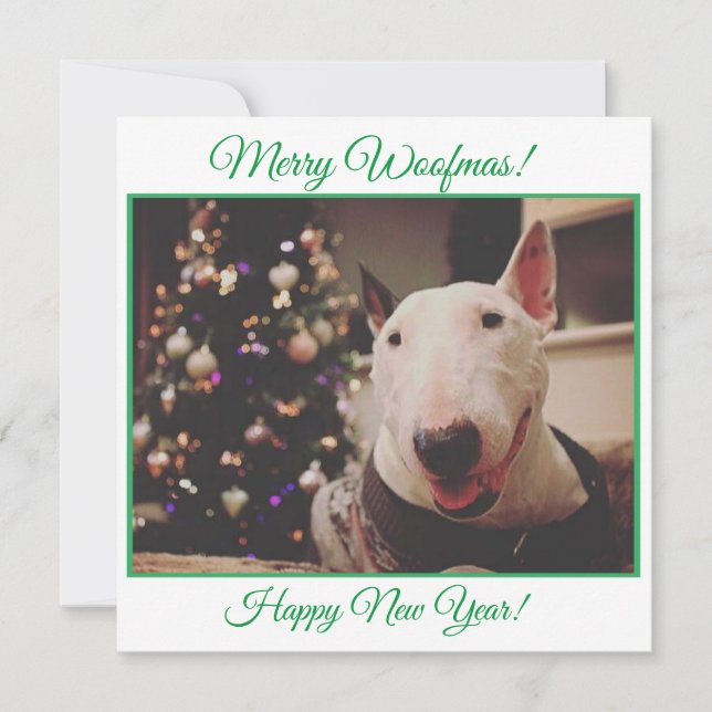 Bull Terrier Christmas Tree Lächeln Karte (Vorderseite)