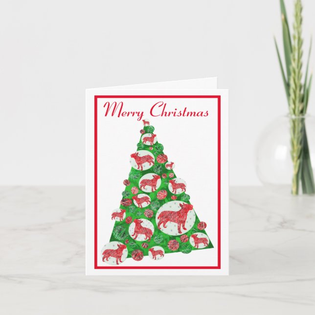 Bull Terrier Dog Bauble Frohe Weihnachtsbaum White Karte (Vorderseite)