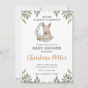 Bull Terrier Dog Boy Boho Greenery Baby Shower Einladung