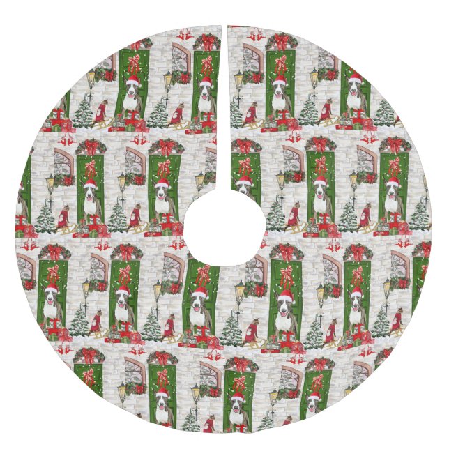 Bull Terrier Dog Christmas Polyester Weihnachtsbaumdecke (Vorderseite)