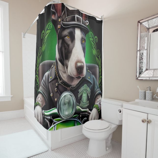 Bull Terrier Dog Fahrrad St. Patrick's Day Duschvorhang (Beispiel)