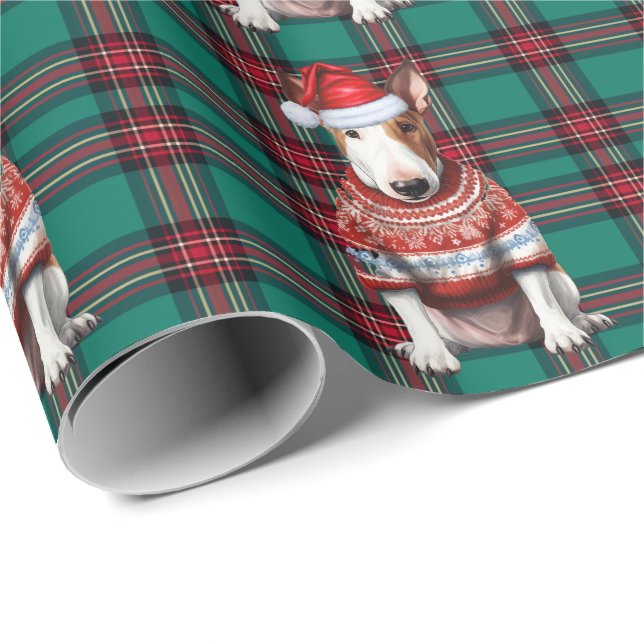 Bull Terrier Dog Funny Holiday Kariert Weihnachten Geschenkpapier (Rolleneckpunkt)