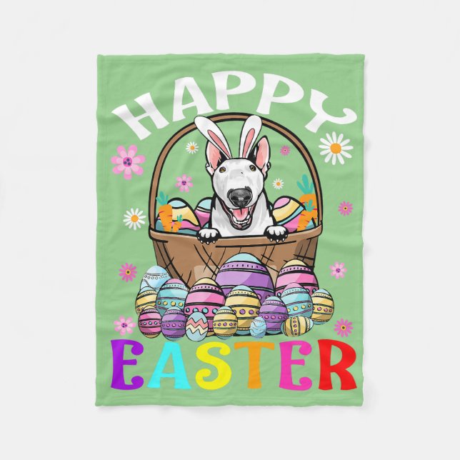 Bull Terrier Dog Happy Osterfest Sonnige Eier Oste Fleecedecke (Vorderseite)