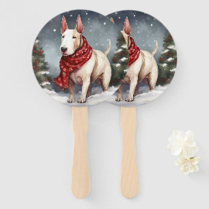 Bull Terrier Dog im Schnee Weihnachten Fächer