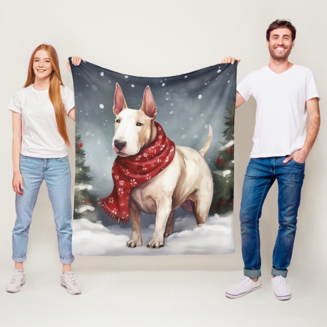 Bull Terrier Dog im Schnee Weihnachten Fleecedecke (Beispiel)