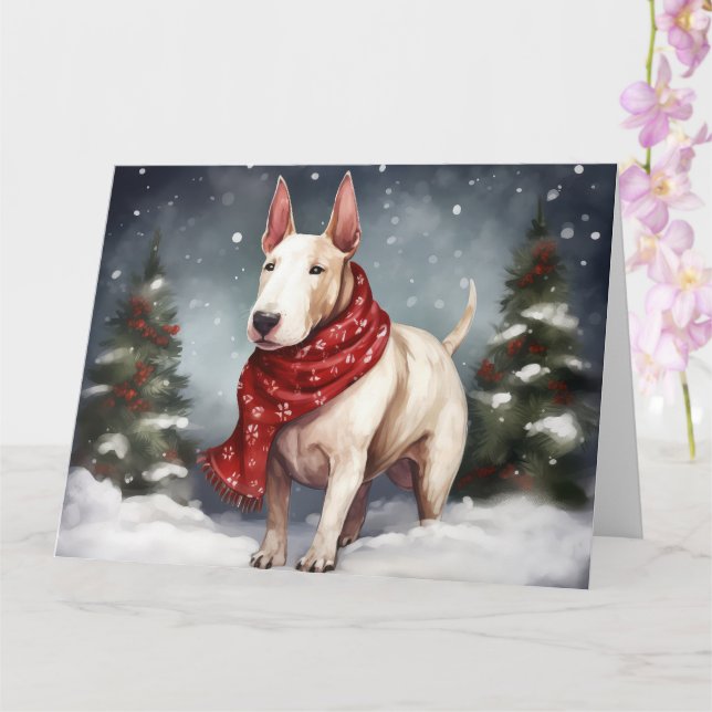 Bull Terrier Dog im Schnee Weihnachten Karte (Orchidee)