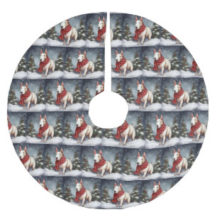 Bull Terrier Dog im Schnee Weihnachten Polyester Weihnachtsbaumdecke