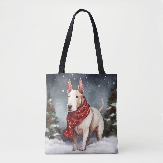 Bull Terrier Dog im Schnee Weihnachten Tasche (Vorderseite)
