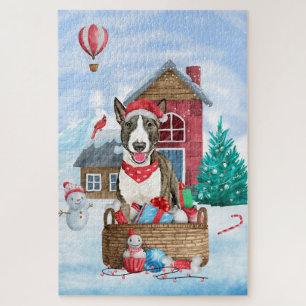 Bull Terrier Dog im Schnee Weihnachtshundehaus