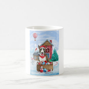Bull Terrier Dog im Schnee Weihnachtshundehaus Kaffeetasse