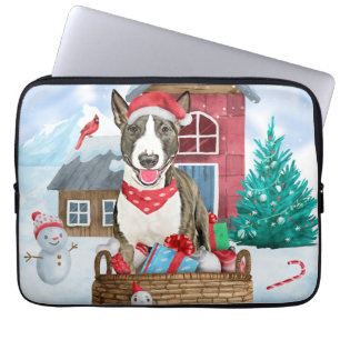 Bull Terrier Dog im Schnee Weihnachtshundehaus Laptopschutzhülle