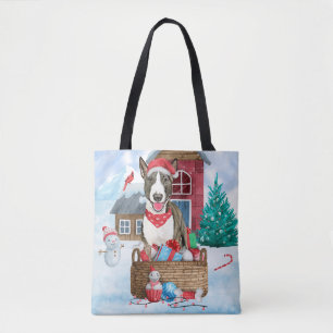 Bull Terrier Dog im Schnee Weihnachtshundehaus Tasche